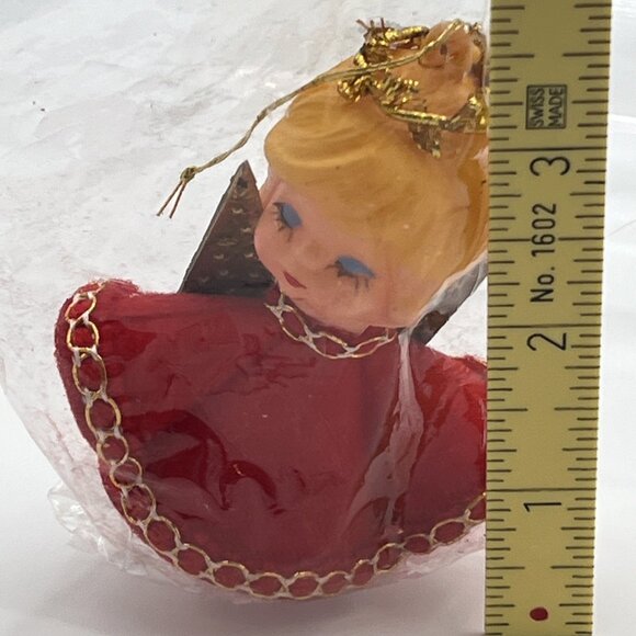 Vintage 3" Angel Blow Mold Ornament w/ Wings Hong Kong Original Package flocked - Picture 9 of 16